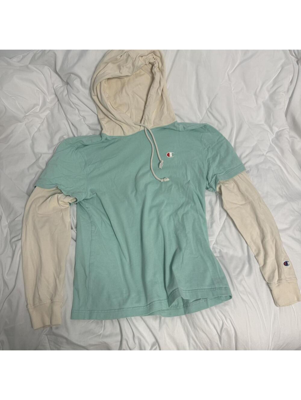 y2k 2000s champion hoodie/shirt mint green teal and cream